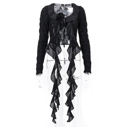 Textured long sleeve ruffle self tie solid crop top