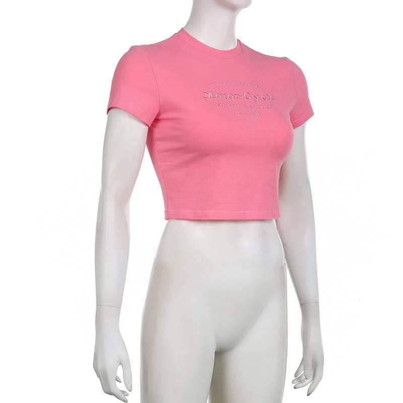 Short sleeve letter embroidery crop top