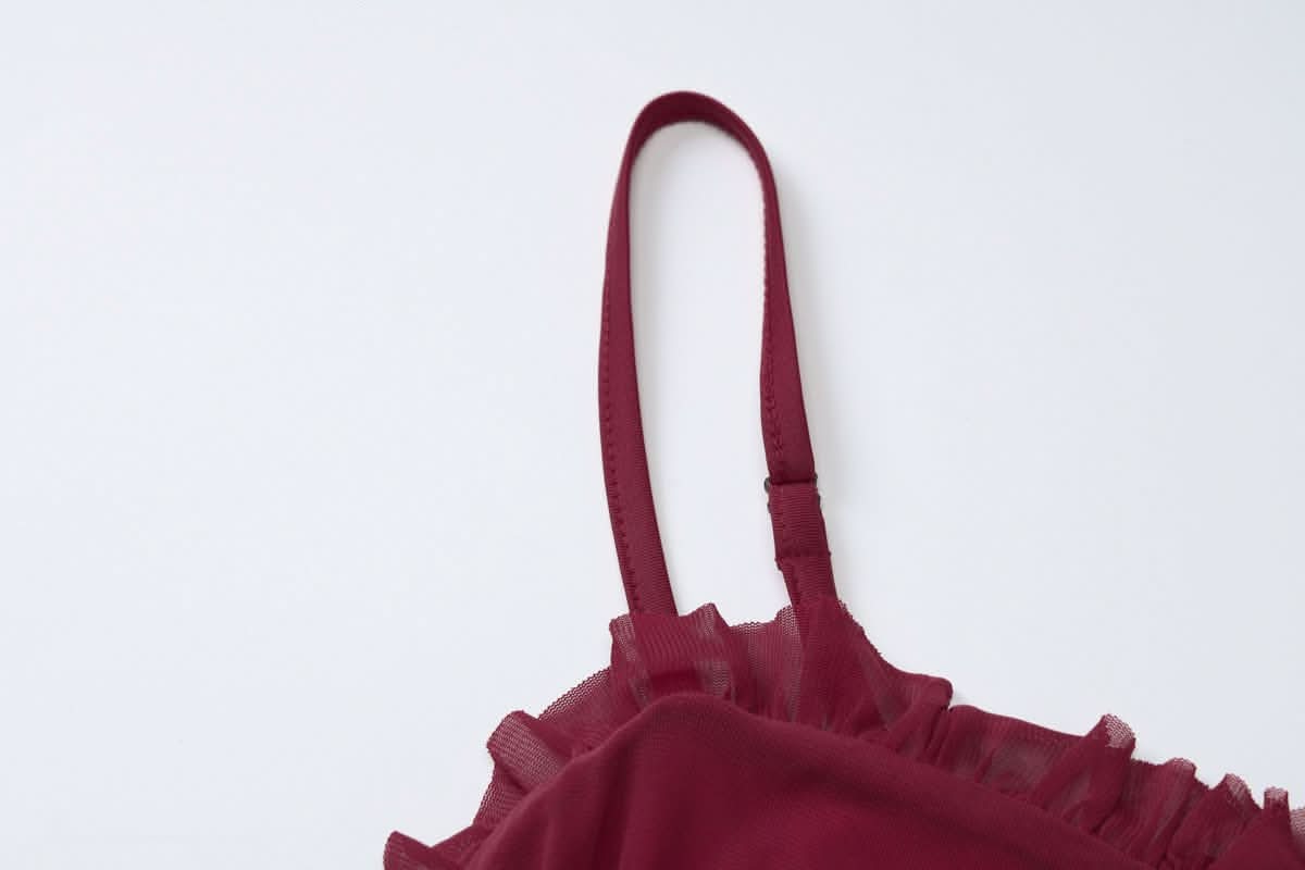 Hollow out mesh ruffle ruched cami cut out maxi dress-final-sale