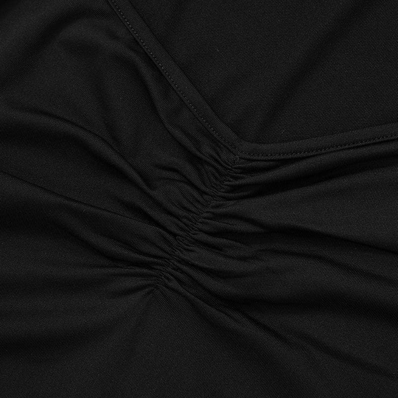 Gloves mesh long sleeve ruched v neck solid top