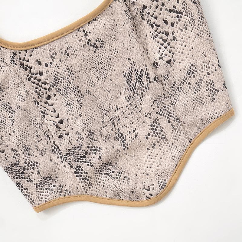 Turnover collar halter snakeskin print top
