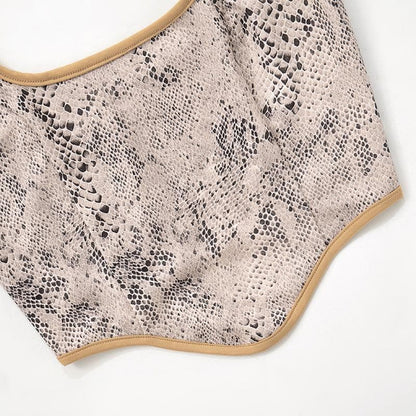 Turnover collar halter snakeskin print top