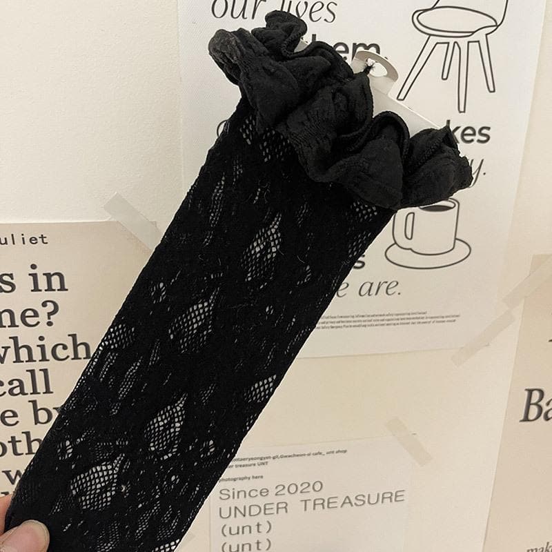 Ruffle lace hollow out solid socks