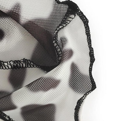 Sheer mesh see through print stitch ruffle open back top