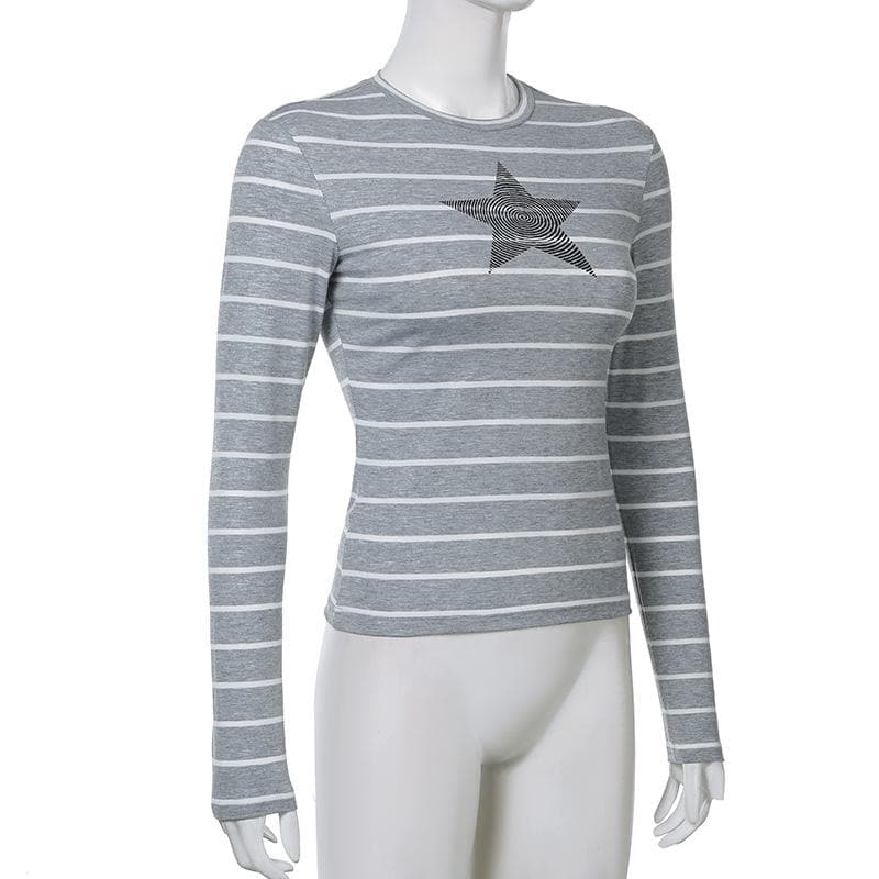 Long sleeve crewneck striped print top