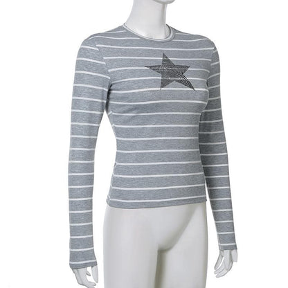 Long sleeve crewneck striped print top