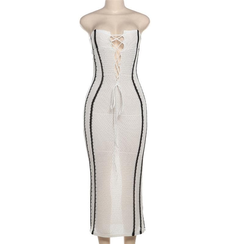 Knitted cross front tube maxi dress