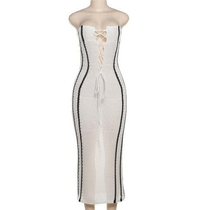 Knitted cross front tube maxi dress