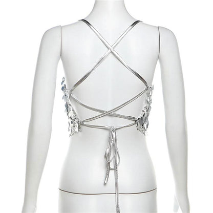 Glitter cross back self tie cami top