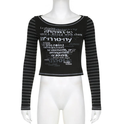 Striped patchwork long sleeve contrast stitch top