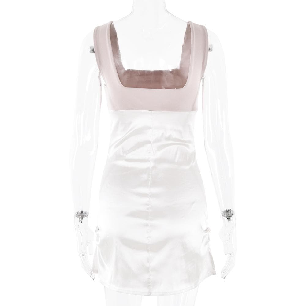 Square neck contrast ruched cami mini dress