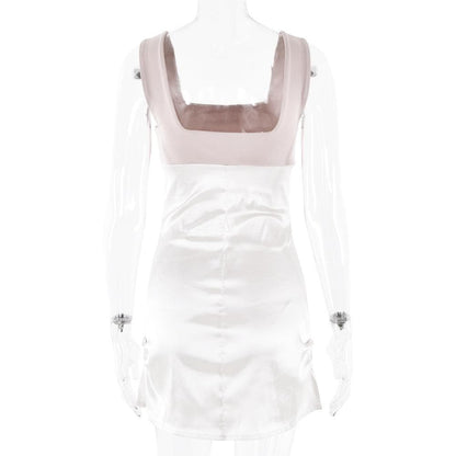 Square neck contrast ruched cami mini dress