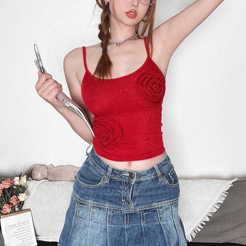 Flower applique u neck glitter cami top