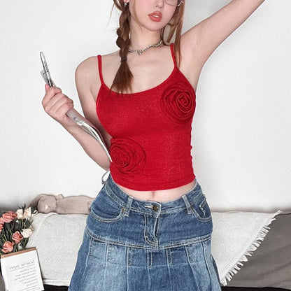 Flower applique u neck glitter cami top