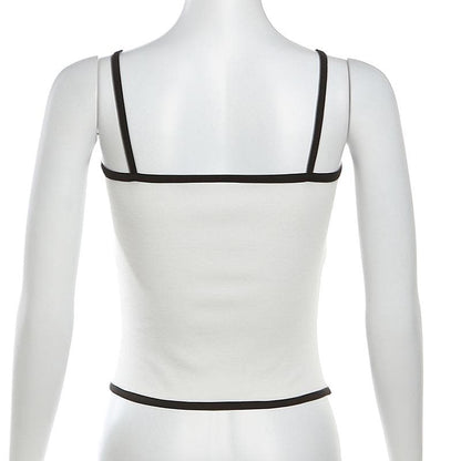 U neck hollow out bowknot stitch cami cut out top
