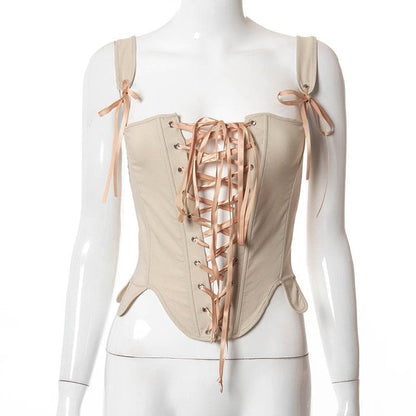 Lace up bustier backless stitch cami top