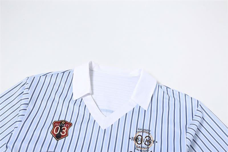 Turnover collar long sleeve striped letter print top