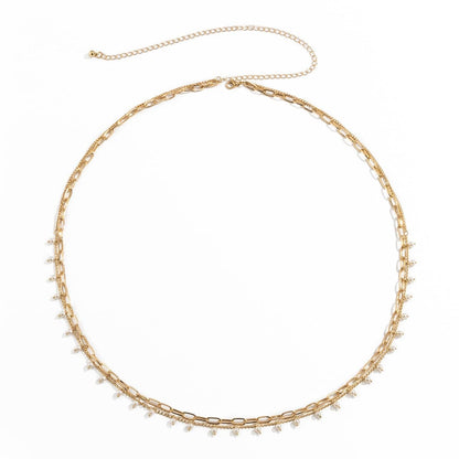 Faux pearl chain layered waist chain