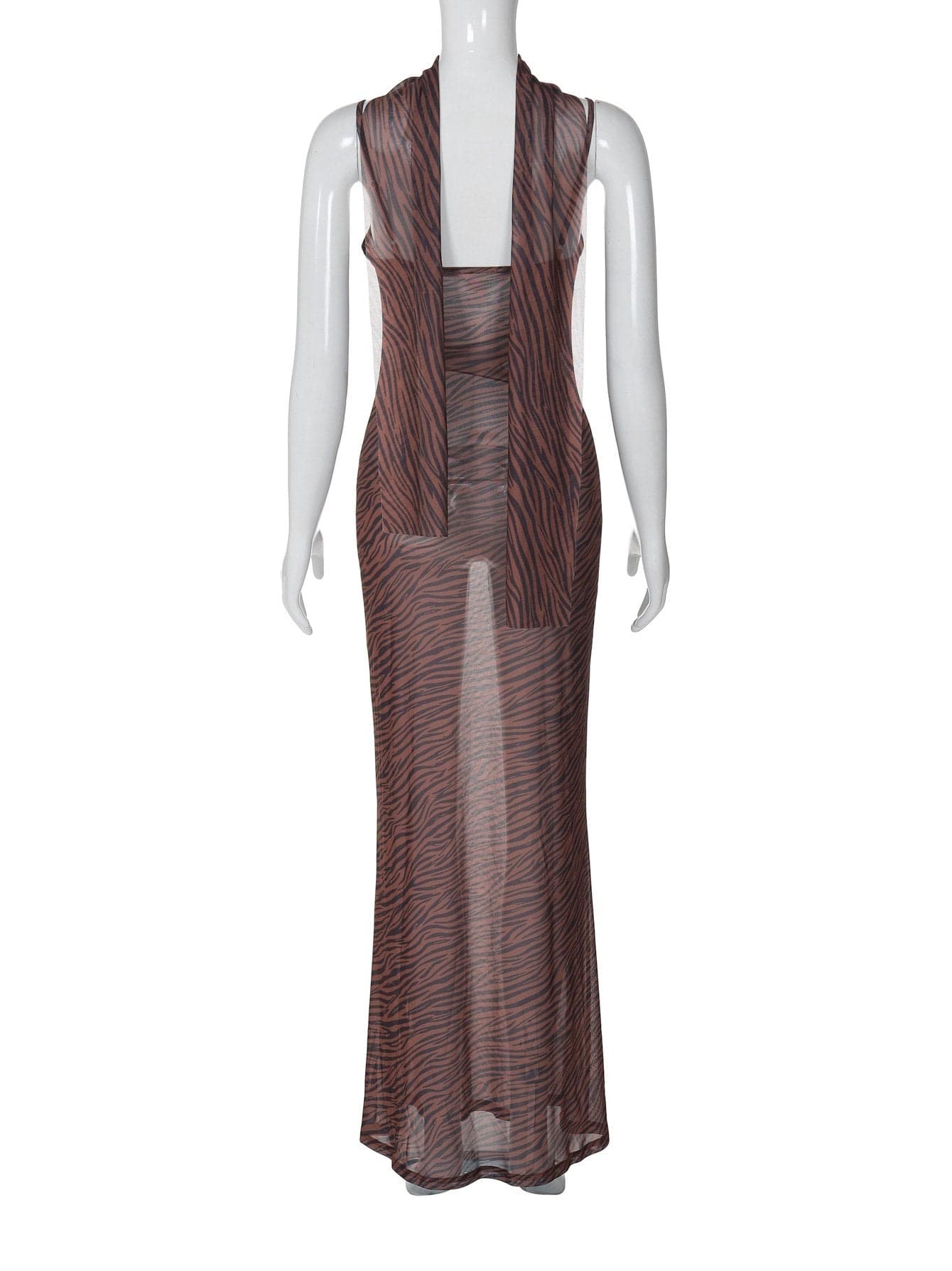 Tiger print sheer mesh cami maxi dress