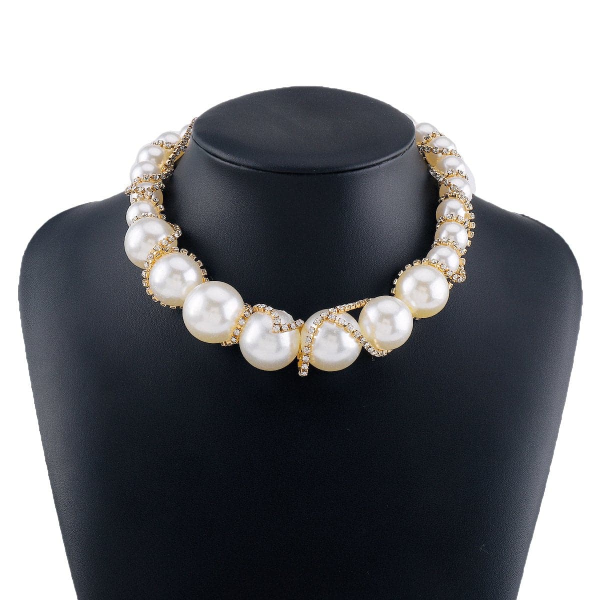 Faux pearl rhinestone beaded choker necklace