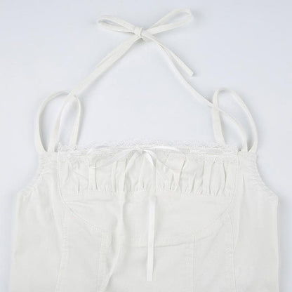 Halter bustier bowknot ruched stitch cami top