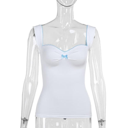 Ruched bowknot lace hem cami top