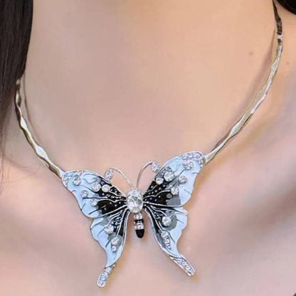 Butterfly rhinestone choker necklace