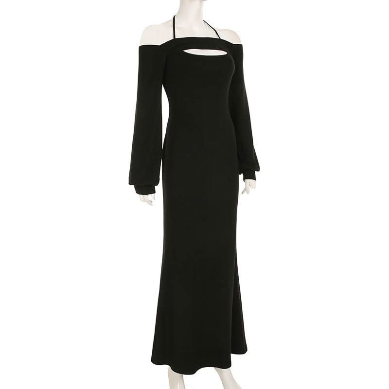 Halter long sleeve 2 piece maxi dress