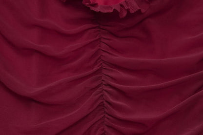 Hollow out mesh ruffle ruched cami cut out maxi dress