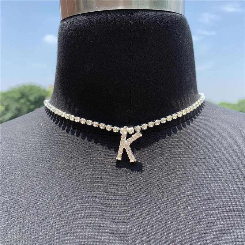 Initials pendant rhinestone chocker