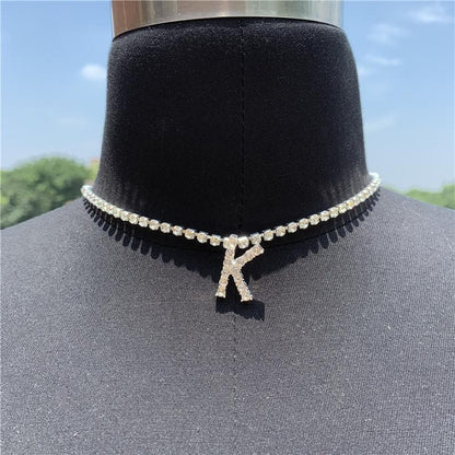 Initials pendant rhinestone chocker