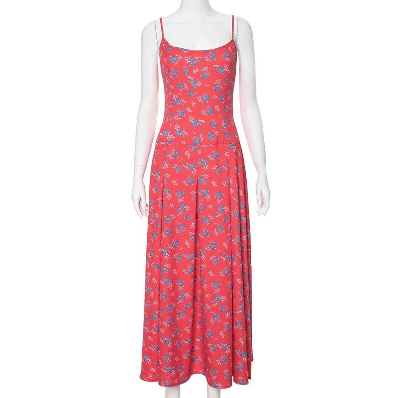 Flower print zip-up u neck cami maxi dress