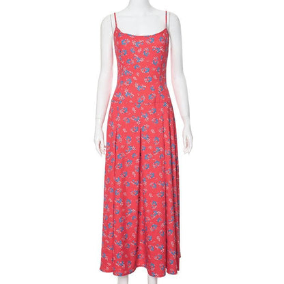 Flower print zip-up u neck cami maxi dress