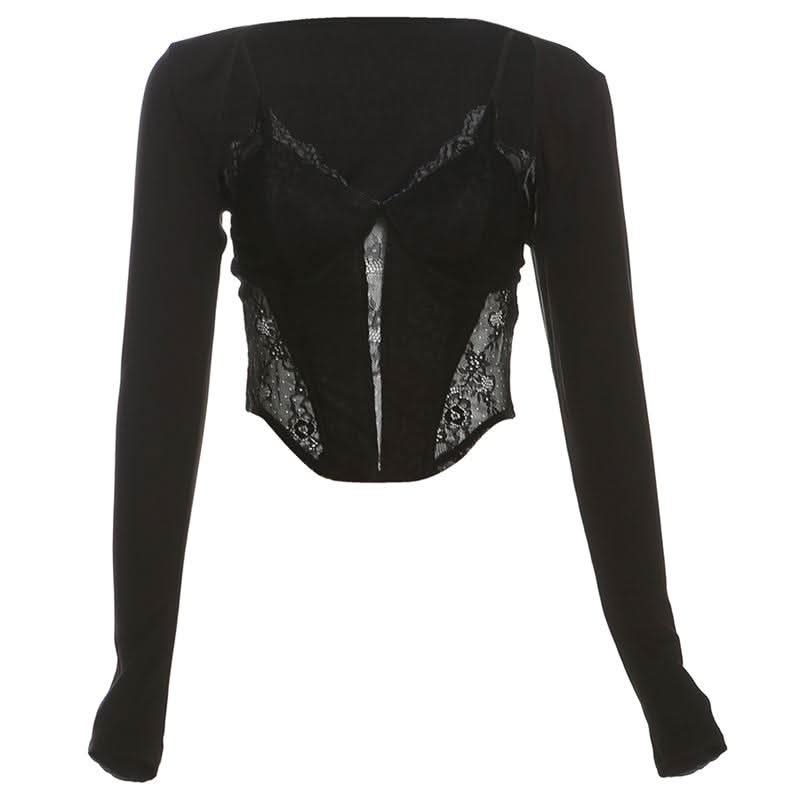 Long sleeve bustier lace cami shrug 2 piece top