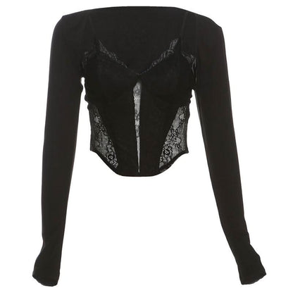 Long sleeve bustier lace cami shrug 2 piece top