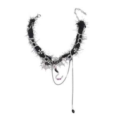 Dragon decor rhinestone choker necklace