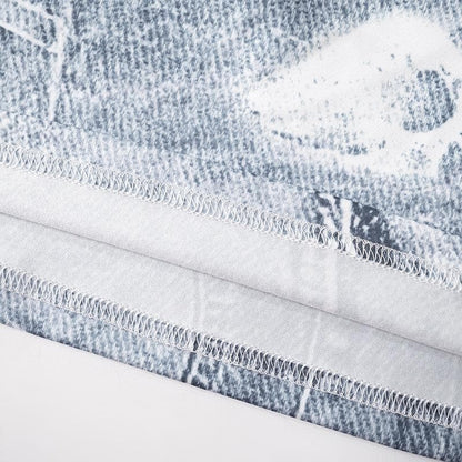 Cap sleeve crewneck denim print maxi dress