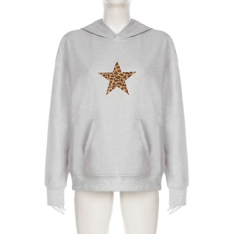 Hoodie long sleeve five-pointed star leopard print top