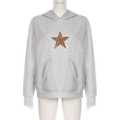 Hoodie long sleeve five-pointed star leopard print top