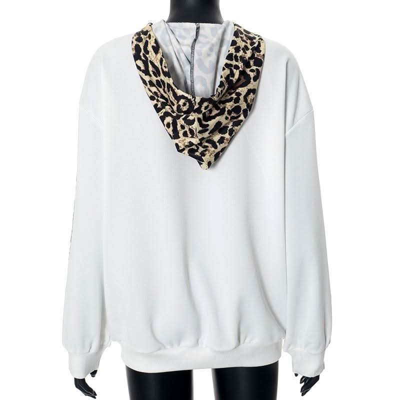 Hoodie long sleeve leopard print pocket top