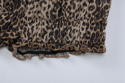 Leopard print ruffle ruched crop chiffon cami pant set