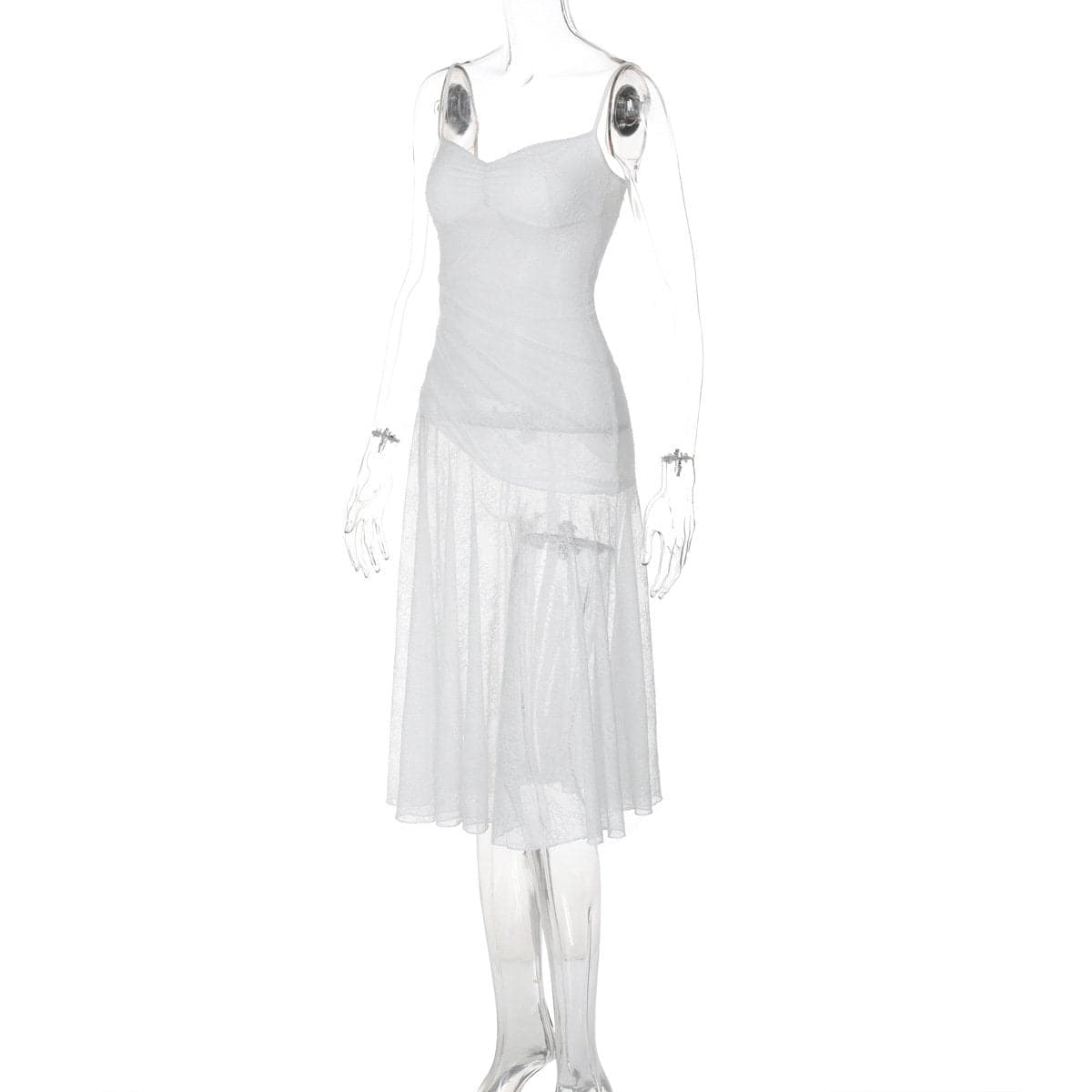 Lace ruched see through cami midi dress