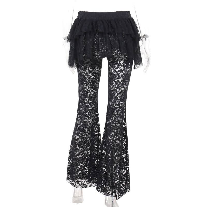 Ruffle lace buckle irregular medium rise pant