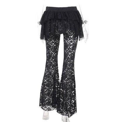 Ruffle lace buckle irregular medium rise pant