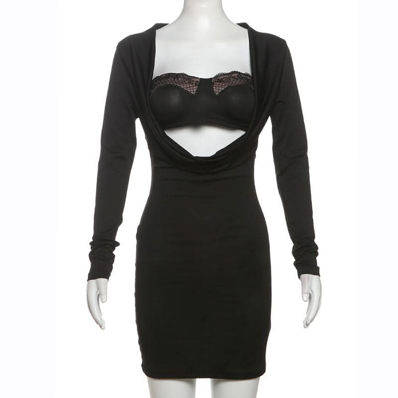 Cowl neck long sleeve 2 piece mini dress