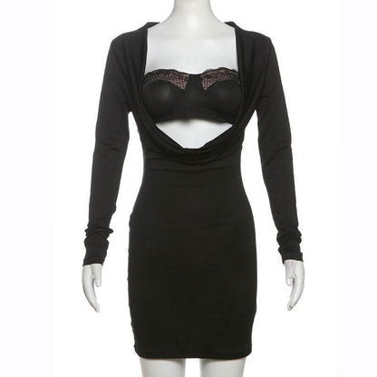 Cowl neck long sleeve 2 piece mini dress
