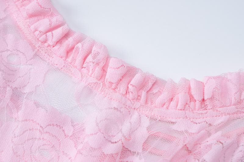 Ruffle lace stitch see through solid cami maxi dress