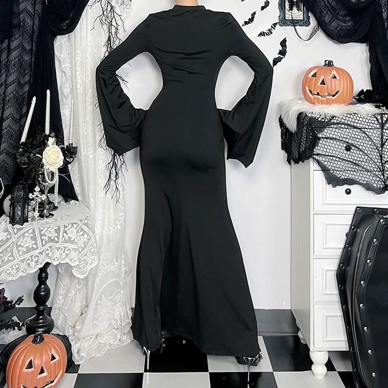 Long flared sleeve hollow out crewneck cut out maxi dress