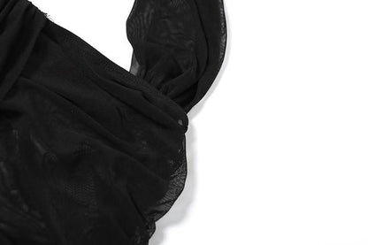 One shoulder mesh hollow out cut out maxi dress-final-sale