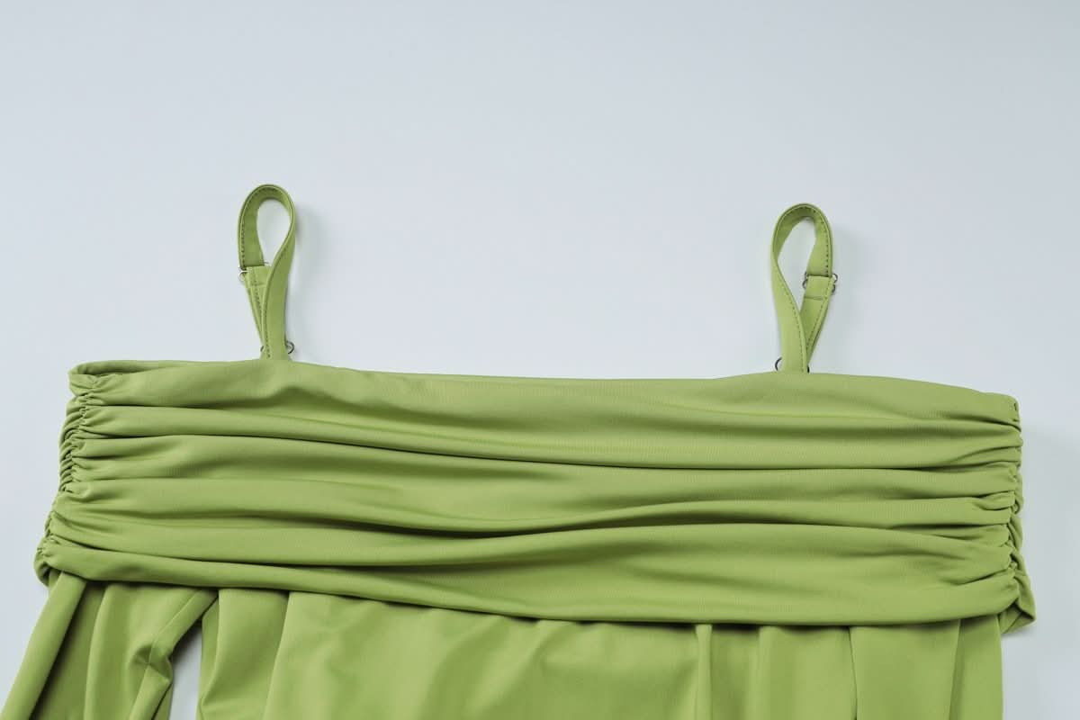 Ruched long sleeve off shoulder cami maxi dress